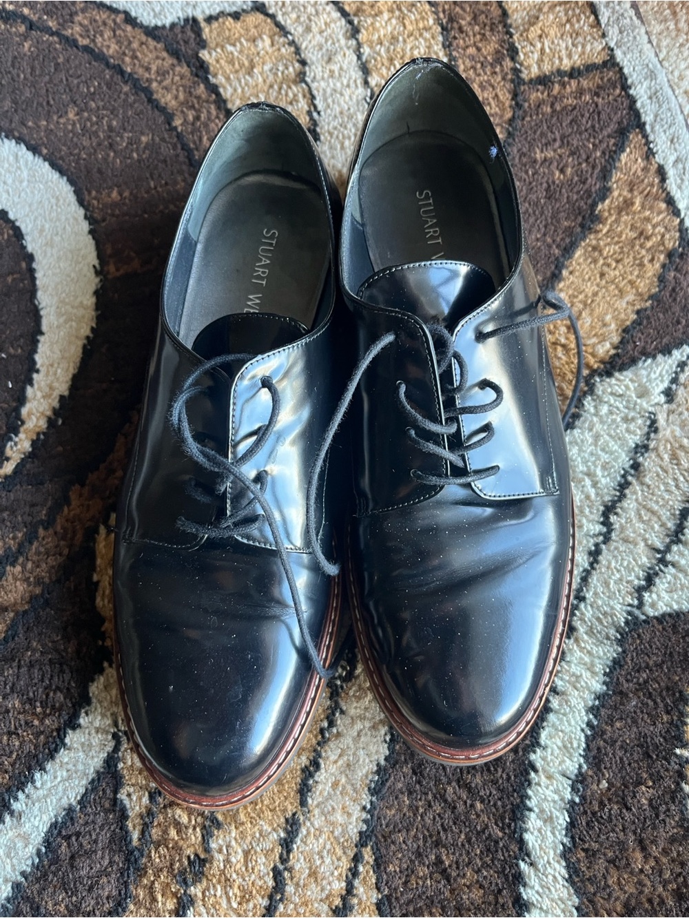 Stuart Weitzman Glossy Black Leather Derby Oxfords